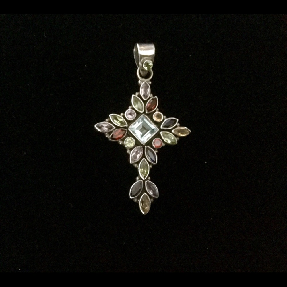 Multi color stone cross 925 silver